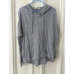 C&C California women's white and navy blue striped lightweight linen Hoodie L